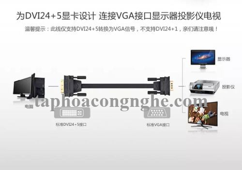 Ugreen 11618 3M màu Đen Cáp chuyển đổi DVI 24 + 5 sang VGA DV102 30011618